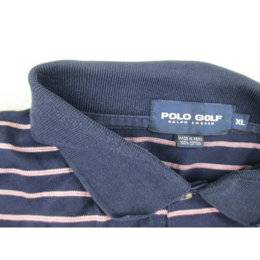 Ralph Lauren Polo Shirt Mens Extra Large Blue Pink‎ Pony Striped Golf Casual*